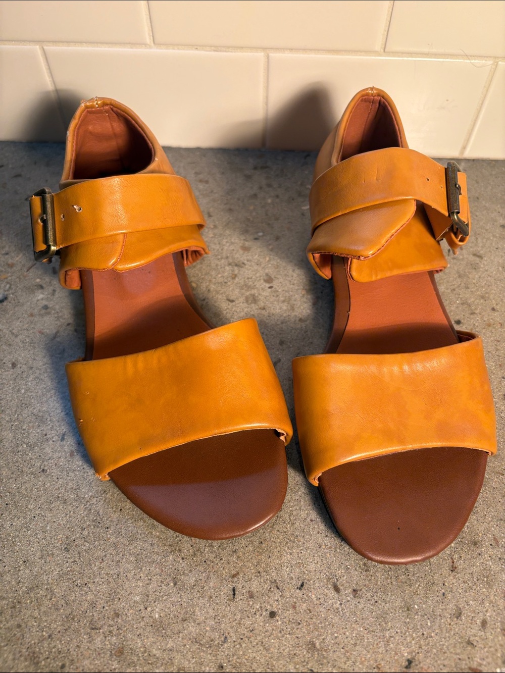 Women's Yellow Leather Buckle Sandals